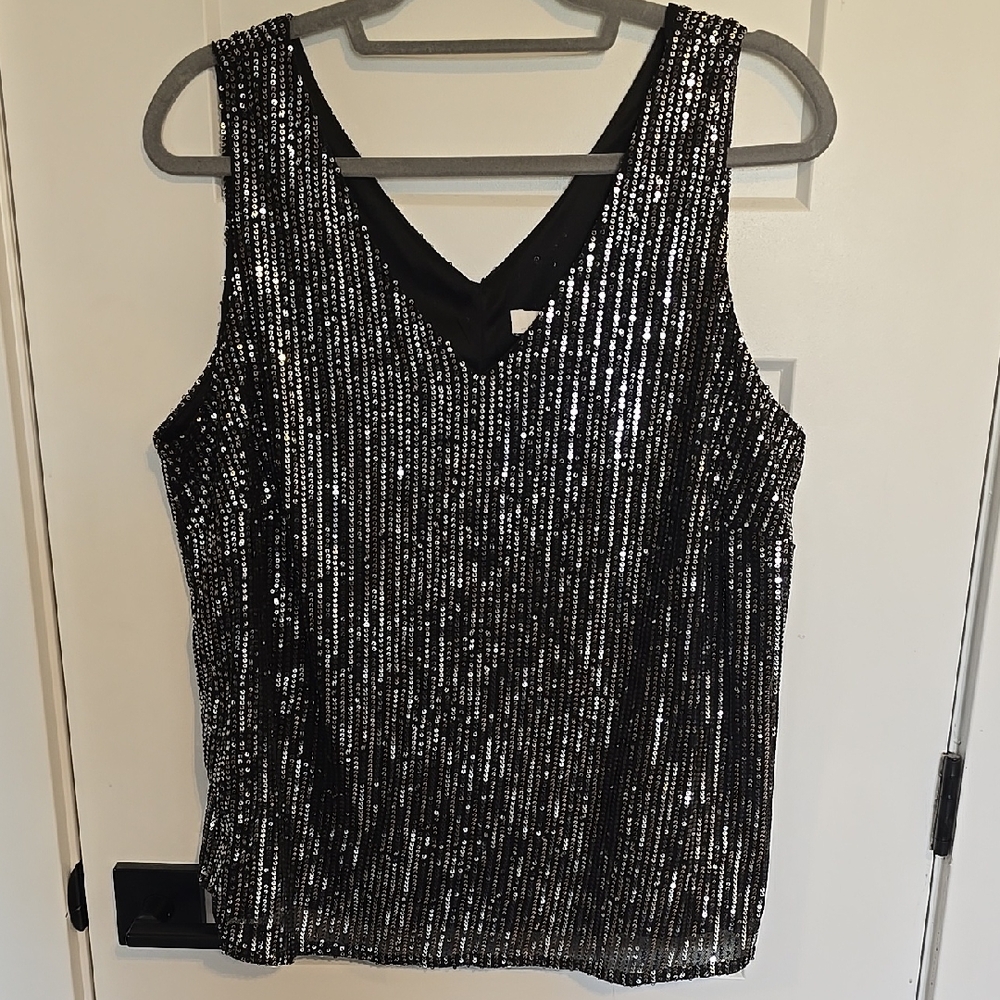 Glamorous Black and Silver Sequin Tank Top